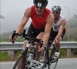 Hypercat athlete from France races the bike during Escape from Alcatraz.