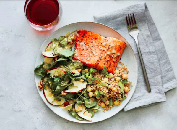 Solstice Salmon with pear, walnut & spinach for Menopause symptom relief